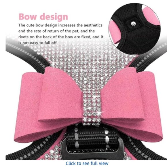 Rhinestone Dog Harness Reflective Bling Nylon Dog with Sparkly Bow Tie MED - Picture 2 of 3